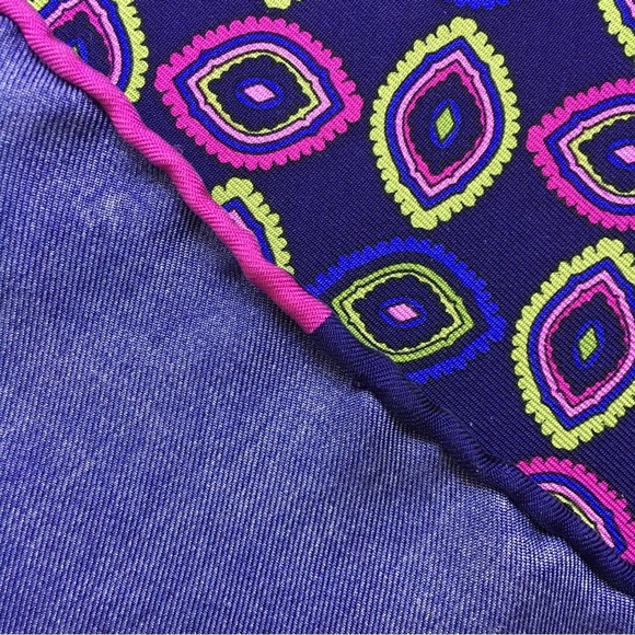 Vintage silk hand rolled pocket square purple green pink geometric pattern - Picture 6 of 10